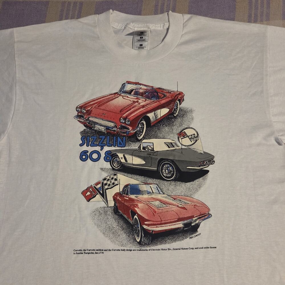 Vintage Corvette Sizzlin 60s Chevrolet T Shirt Single Stitch Size Large 90s Mike